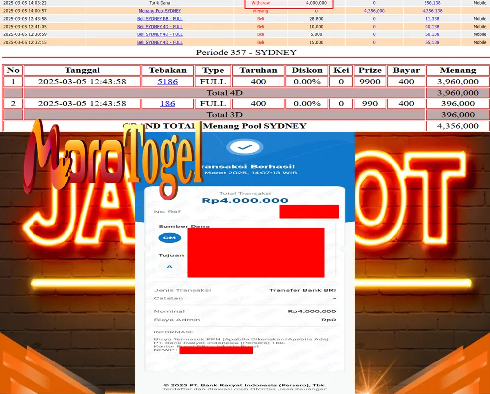 Bukti Kemenangan Permainan Togel Pasaran Sydneylotto Di Situs MOROTOGEL Untuk Akun Sukxx79