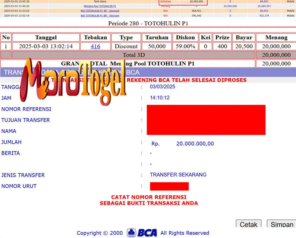 Bukti Kemenangan Permainan Togel Pasaran Totohulin P1 Di Situs MOROTOGEL Untuk Akun Borxxxx